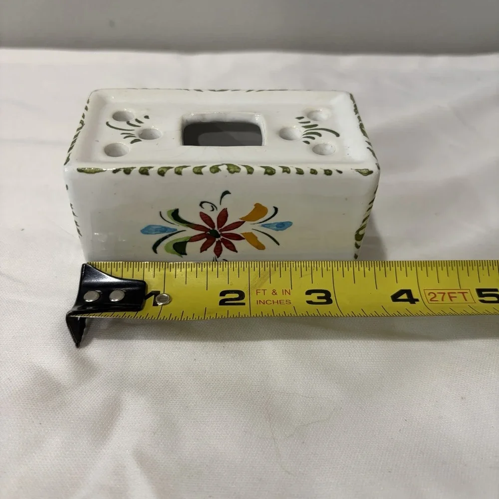 Vintage Portuguese Small Handpainted Flower Frog‎ Floral 3.25